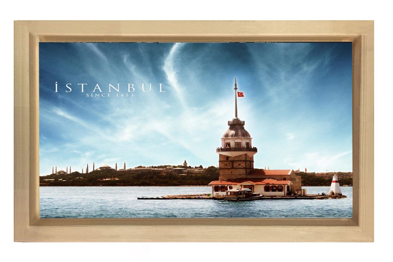 İstanbul Yazılı Kızkulesi Tablosu Naturel Ahşap Çerçeve - 70x100
