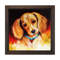 Köpek Yağlı Boya Reprödiksiyon Tablosu Kahverengi Ahşap Çerçeve - 100x100