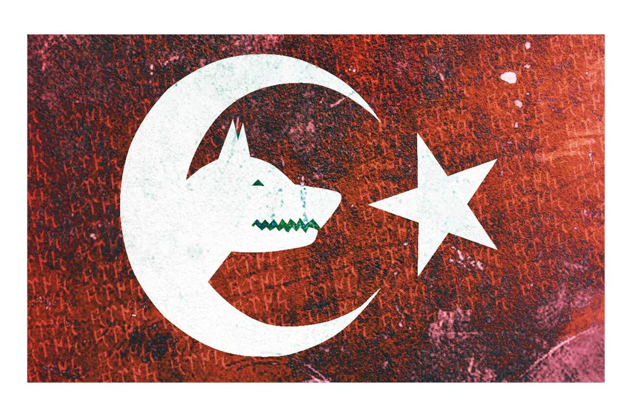 Bozkurt Ve Türk Bayrağı Tablosu Çerçevesiz - 50x90