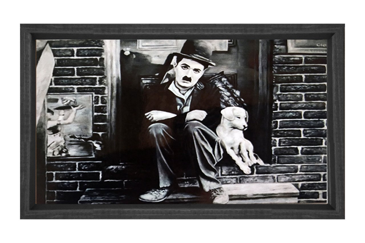 Charlie Chaplin Tablosu Siyah Ahşap Çerçeve - 50x90