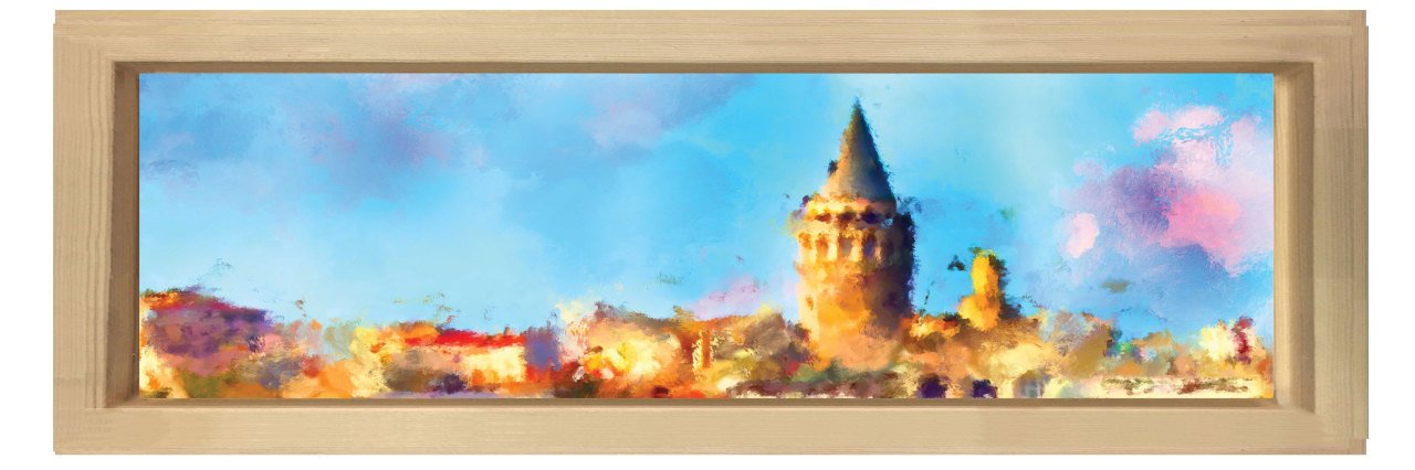 İstanbul Manzarası Tablosu Naturel Ahşap Çerçeve - 200x70