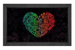 Love ve Hate Yazılı Kalp Silueti Tablosu Siyah Ahşap - 50x90