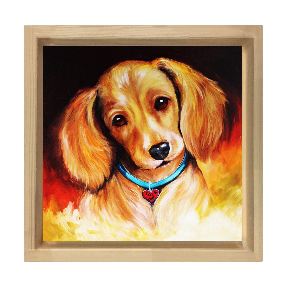 Köpek Yağlı Boya Reprödiksiyon Tablosu Naturel Ahşap Çerçeve - 40x40