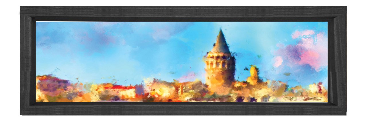 İstanbul Manzarası Tablosu Siyah Ahşap Çerçeve - 120x40