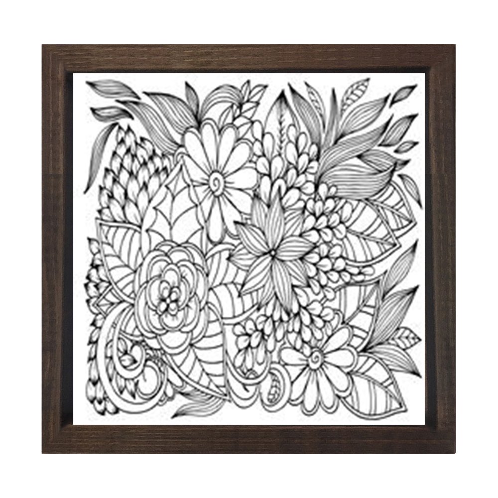 Çiçekler Boyama Tablo Tablosu Kahverengi Ahşap Çerçeve - 50x50