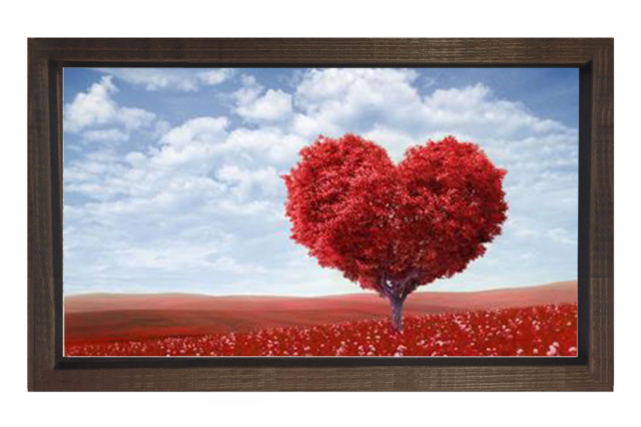 Kalp Ağacı Tablosu Kahverengi Ahşap Çerçeve - 40x60