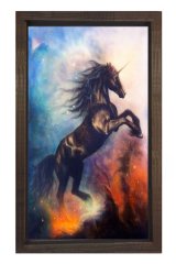 Şaha Kalkan At Tablosu Kahverengi Ahşap Çerçeve - 50x90