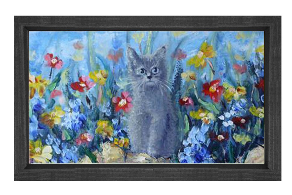 Kedi Tablosu Siyah Ahşap Çerçeve - 50x90