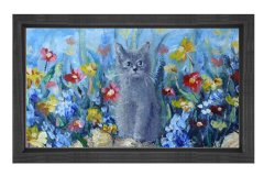 Kedi Tablosu Siyah Ahşap Çerçeve - 50x90