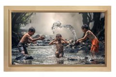 Su savaşı  Tablosu Naturel Ahşap Çerçeve - 40x60