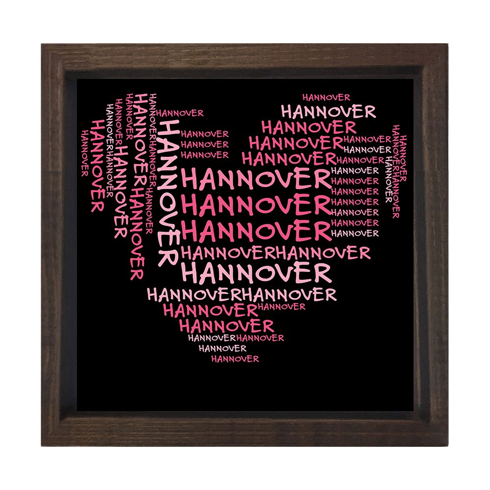 Hannover Şehri Kalp Silueti Tablosu Kahverengi Ahşap Çerçeve - 80x80