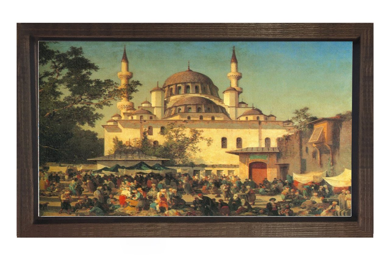 Halk ve Camii Tablosu Kahverengi Ahşap Çerçeve - 40x60