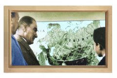 Atatürk ve Harita Tablosu Naturel Ahşap - 100x150