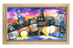 Gece Şehiri Sanat Tablosu Naturel Ahşap Çerçeve - 40x60