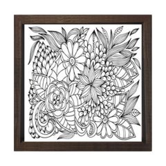 Çiçekler Boyama Tablo Tablosu Kahverengi Ahşap Çerçeve - 100x100