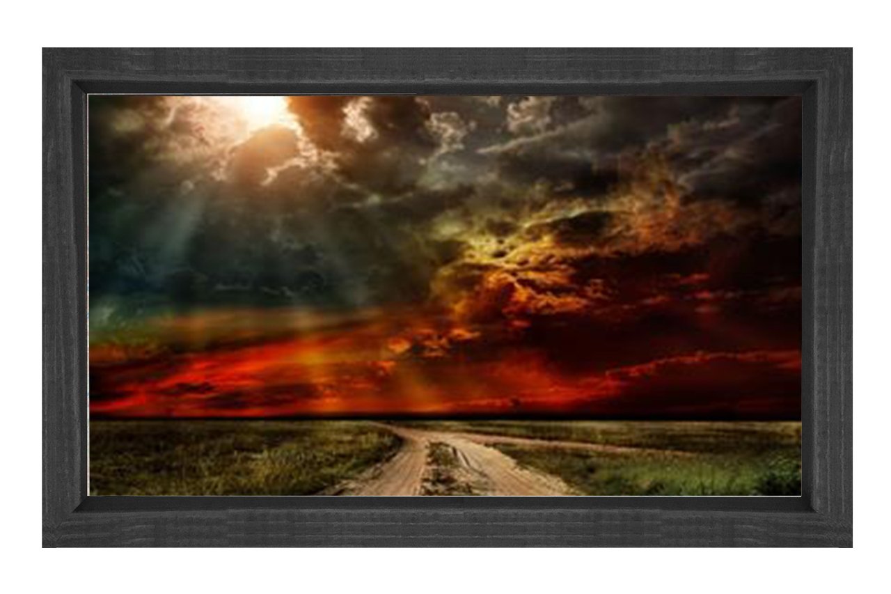 Güneşin Batımı Katmanlı Gökyüzü Tablosu Siyah Ahşap Çerçeve - 50x70