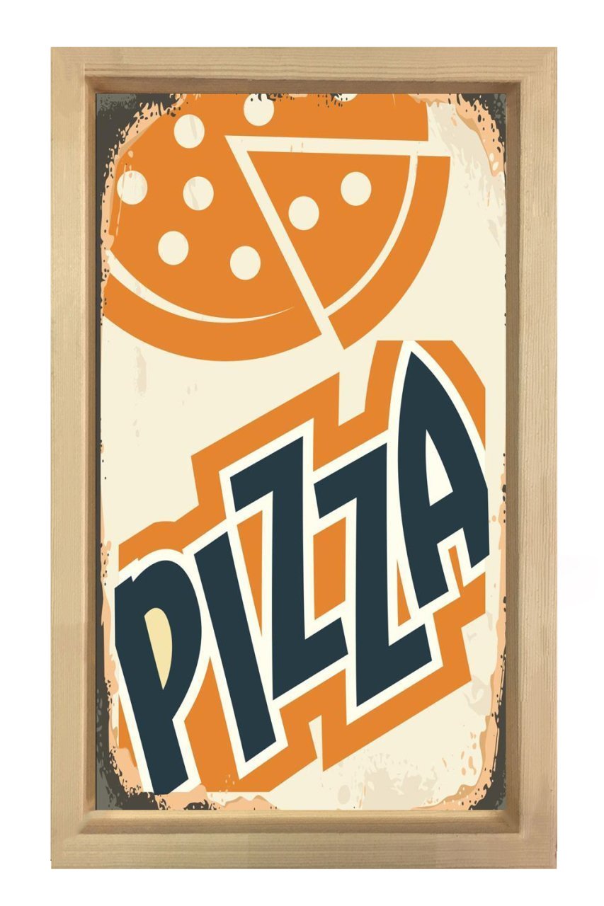Pizza  Vintage Reklam Afişi Tablosu Naturel Ahşap - 100x150