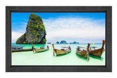Tropikal Deniz Ve Kayıklar Tablosu Siyah Ahşap Çerçeve - 50x90