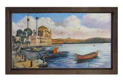 Ortaköy Camii Yağlıboya Tablosu Kahverengi Ahşap Çerçeve - 45x30
