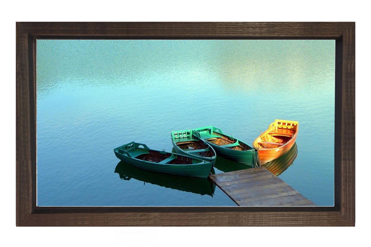 Kayıklı Berrak Göl Tablosu Kahverengi Ahşap - 50x90