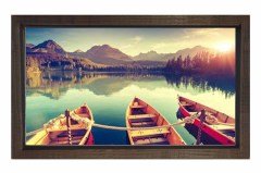 Kayıklar Göl Manzarası Tablosu Kahverengi Ahşap Çerçeve - 100x150