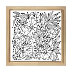 Çiçekler Boyama Tablo Tablosu Naturel Ahşap Çerçeve - 50x50