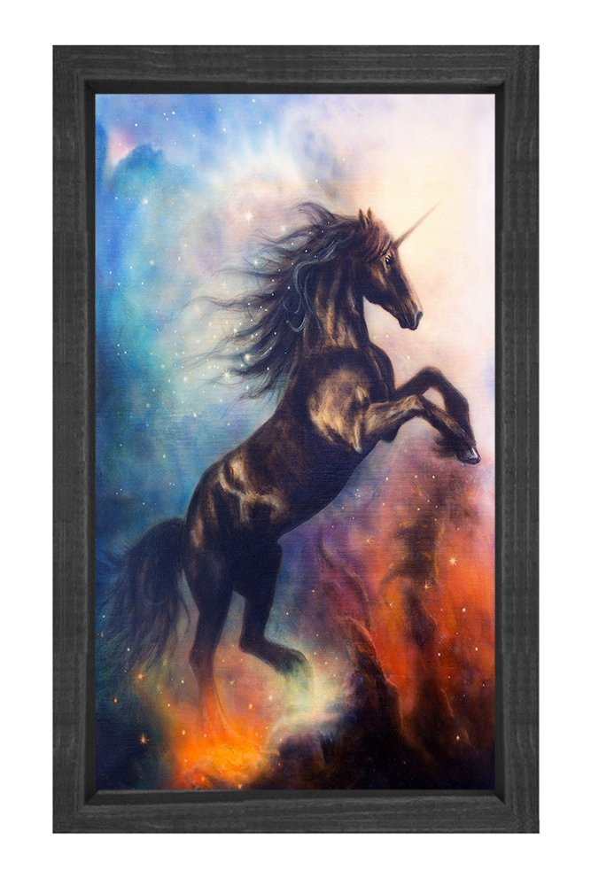 Şaha Kalkan At Tablosu Siyah Ahşap Çerçeve - 100x150