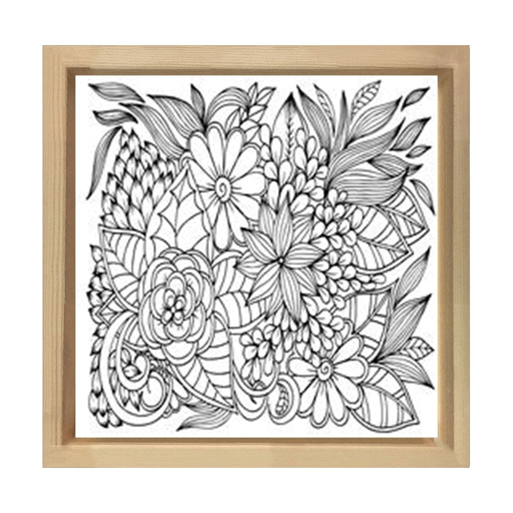Çiçekler Boyama Tablo Tablosu Naturel Ahşap Çerçeve - 60x60