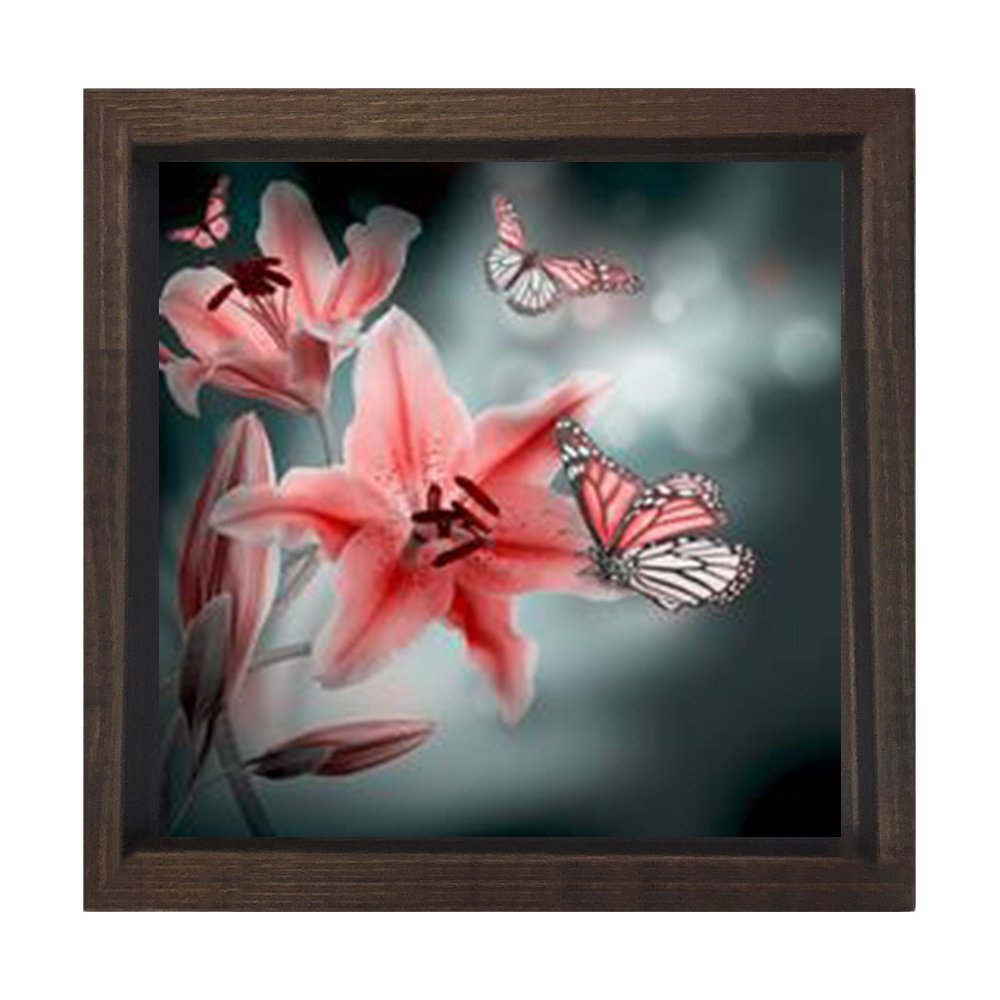 Kelebek Menekşe Tablosu Kahverengi Ahşap Çerçeve - 30x30