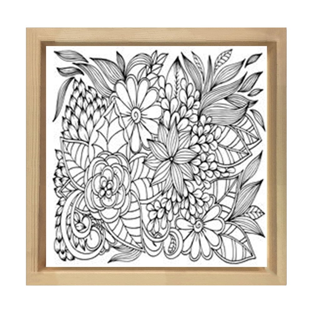 Çiçekler Boyama Tablo Tablosu Naturel Ahşap Çerçeve - 70x70