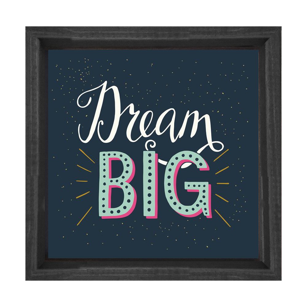 Vintage Dream Big Yazısı Tablosu Siyah Ahşap Çerçeve - 70x70