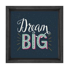 Vintage Dream Big Yazısı Tablosu Siyah Ahşap Çerçeve - 70x70