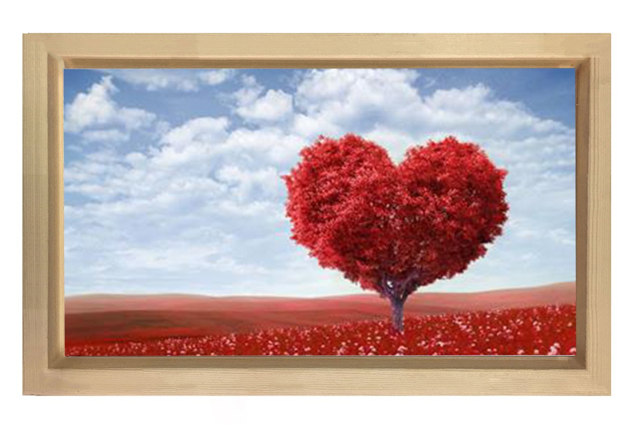 Kalp Ağacı Tablosu Naturel Ahşap Çerçeve - 50x90