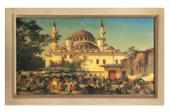 Halk ve Camii Tablosu Naturel Ahşap Çerçeve - 40x60