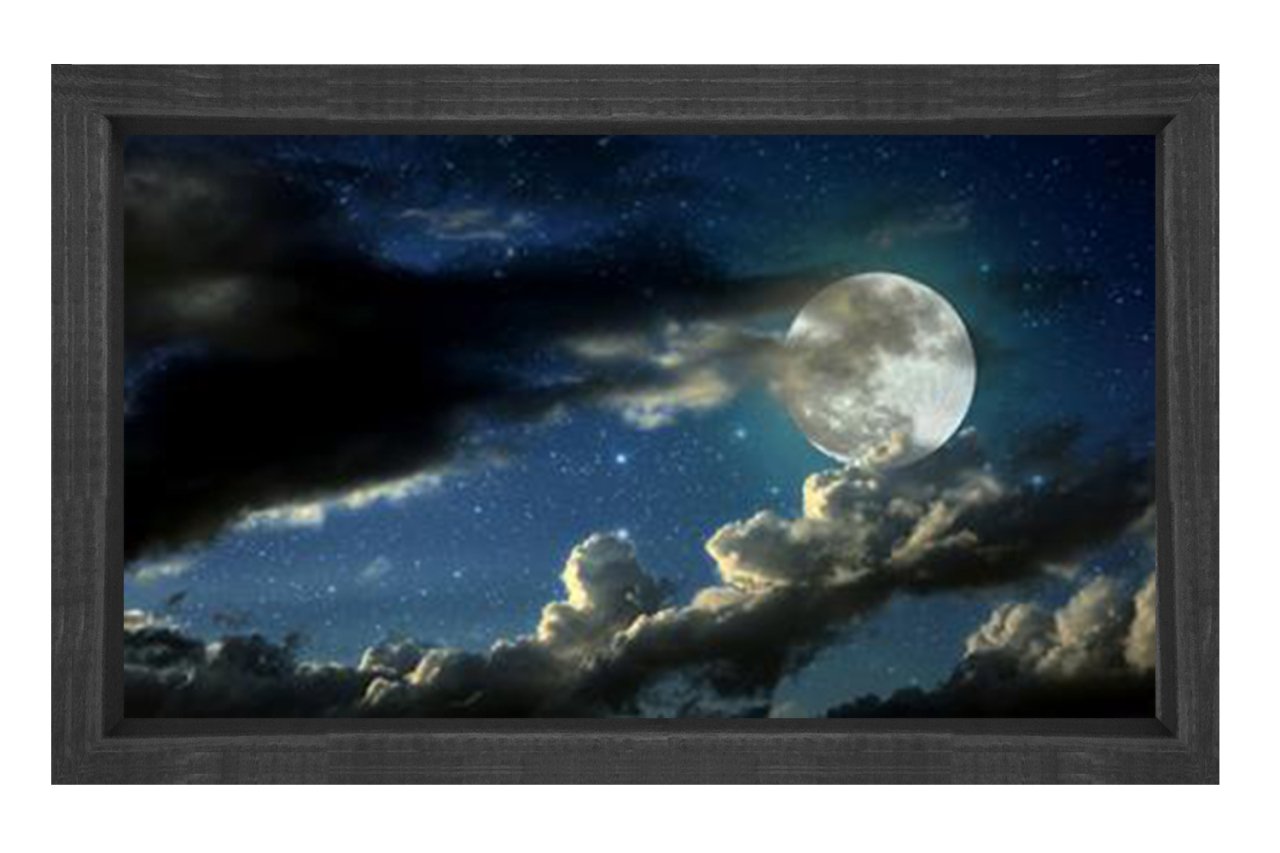 Gece Gökyüzü Manzarası Tablosu Siyah Ahşap - 50x90
