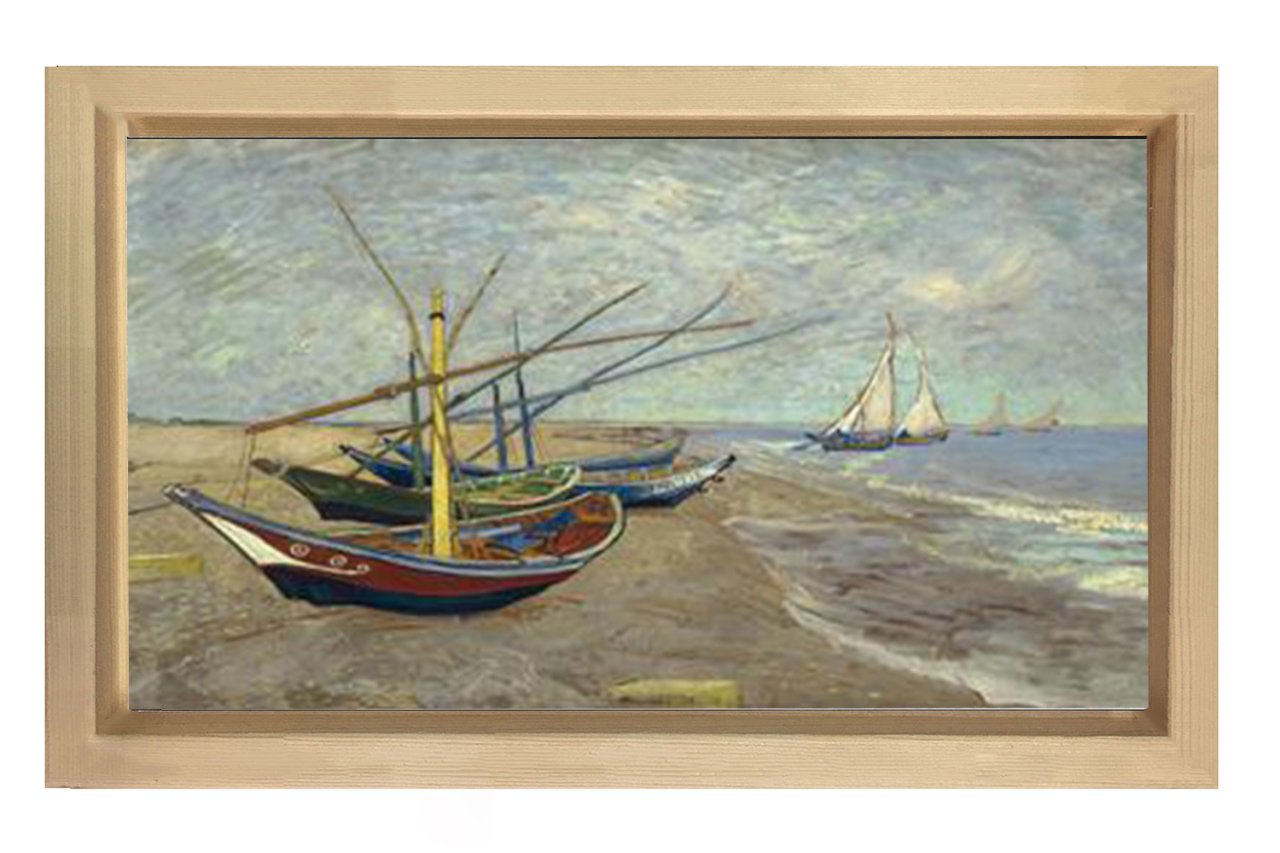 Kayıklar Sahilde Tablosu Naturel Ahşap Çerçeve - 100x200
