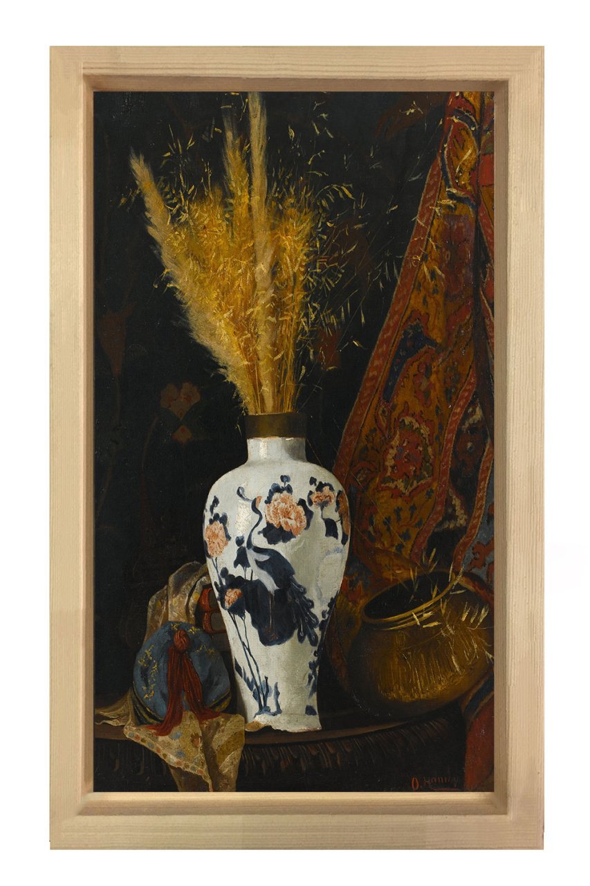 Beyaz Vazoda Çiçek Tablosu Naturel Ahşap Çerçeve - 40x60