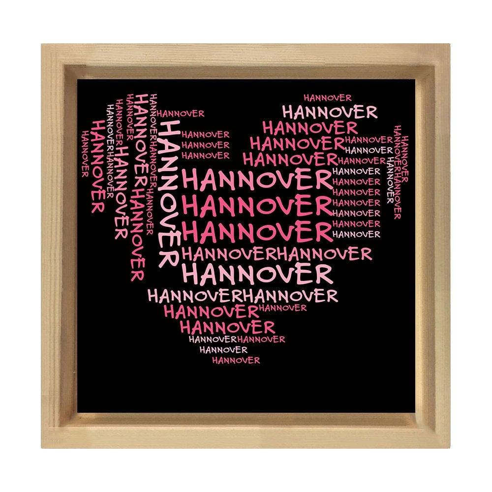 Hannover Şehri Kalp Silueti Tablosu Naturel Ahşap Çerçeve - 90x90