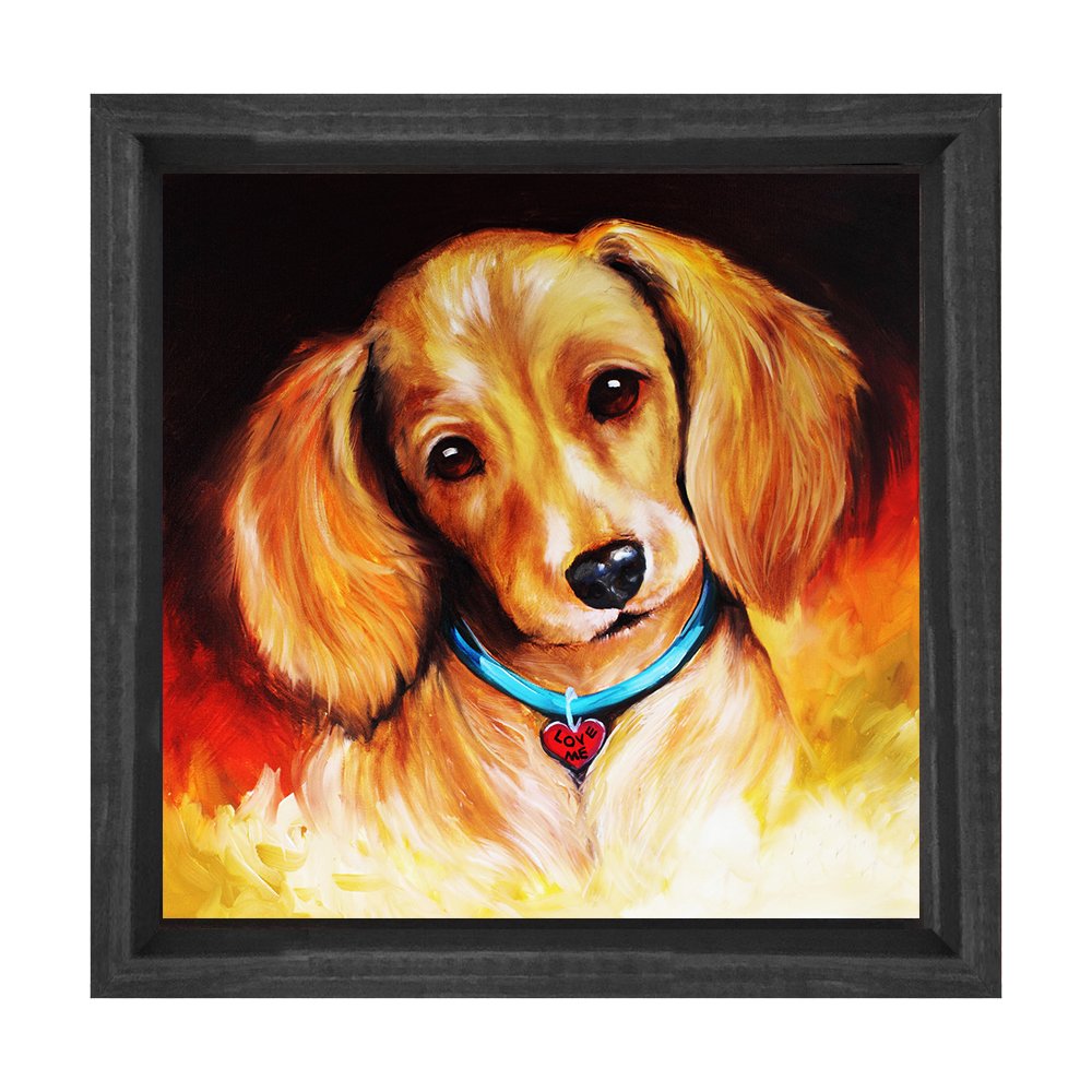 Köpek Yağlı Boya Reprödiksiyon Tablosu Siyah Ahşap Çerçeve - 90x90