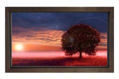 Kırmızı Çiçekler Ağaç Günbatımı Tablosu Kahverengi Ahşap - 70x100