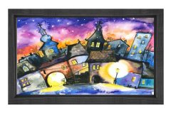 Gece Şehiri Sanat Tablosu Siyah Ahşap Çerçeve - 50x70
