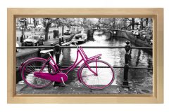 Siyah Beyaz Pembe Bisiklet Tablosu Naturel Ahşap Çerçeve - 45x30