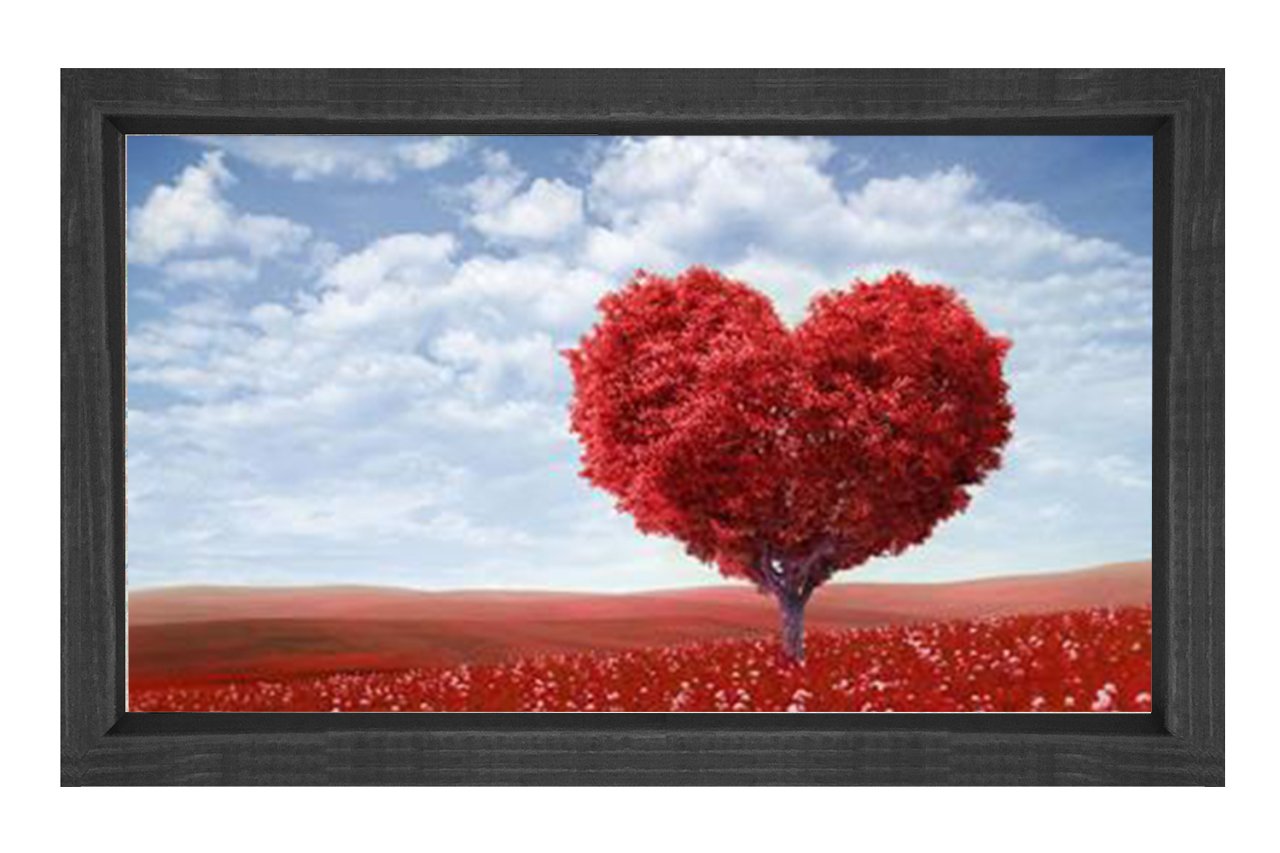 Kalp Ağacı Tablosu Siyah Ahşap Çerçeve - 100x200