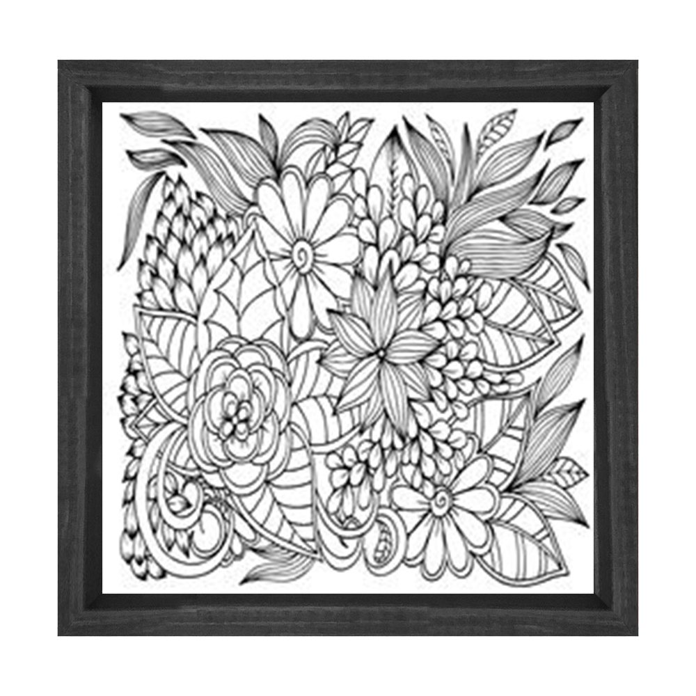Çiçekler Boyama Tablo Tablosu Siyah Ahşap Çerçeve - 30x30