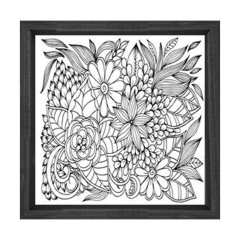 Çiçekler Boyama Tablo Tablosu Siyah Ahşap Çerçeve - 30x30