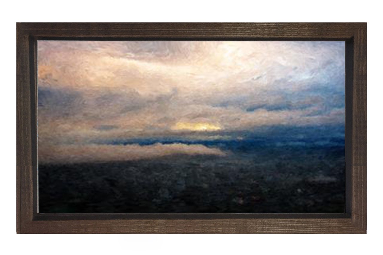 Bulutlu Gökyüzü  Tablosu Kahverengi Ahşap Çerçeve - 100x200