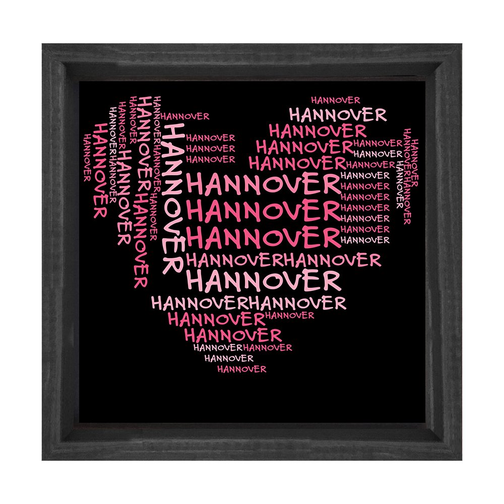 Hannover Şehri Kalp Silueti Tablosu Siyah Ahşap Çerçeve - 30x30