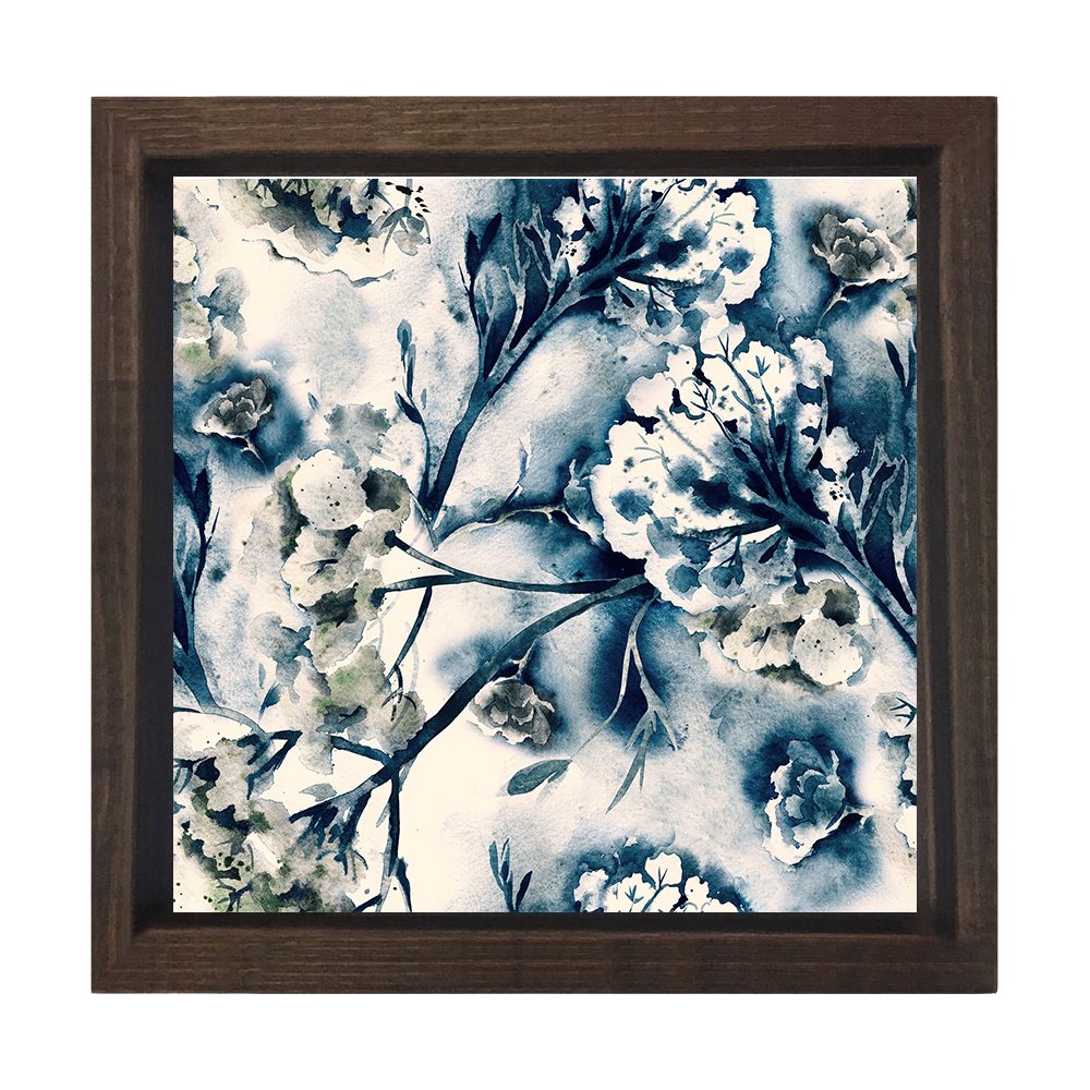 Beyaz Çiçekler Reprodüksiyon Tablosu Kahverengi Ahşap Çerçeve - 80x80