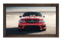 Kırmızı Mercedes Tablosu Kahverengi Ahşap Çerçeve - 100x150