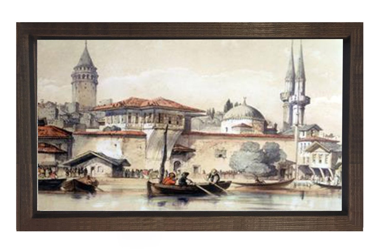 Osmanlı İstanbulu Tablosu Kahverengi Ahşap Çerçeve - 45x30